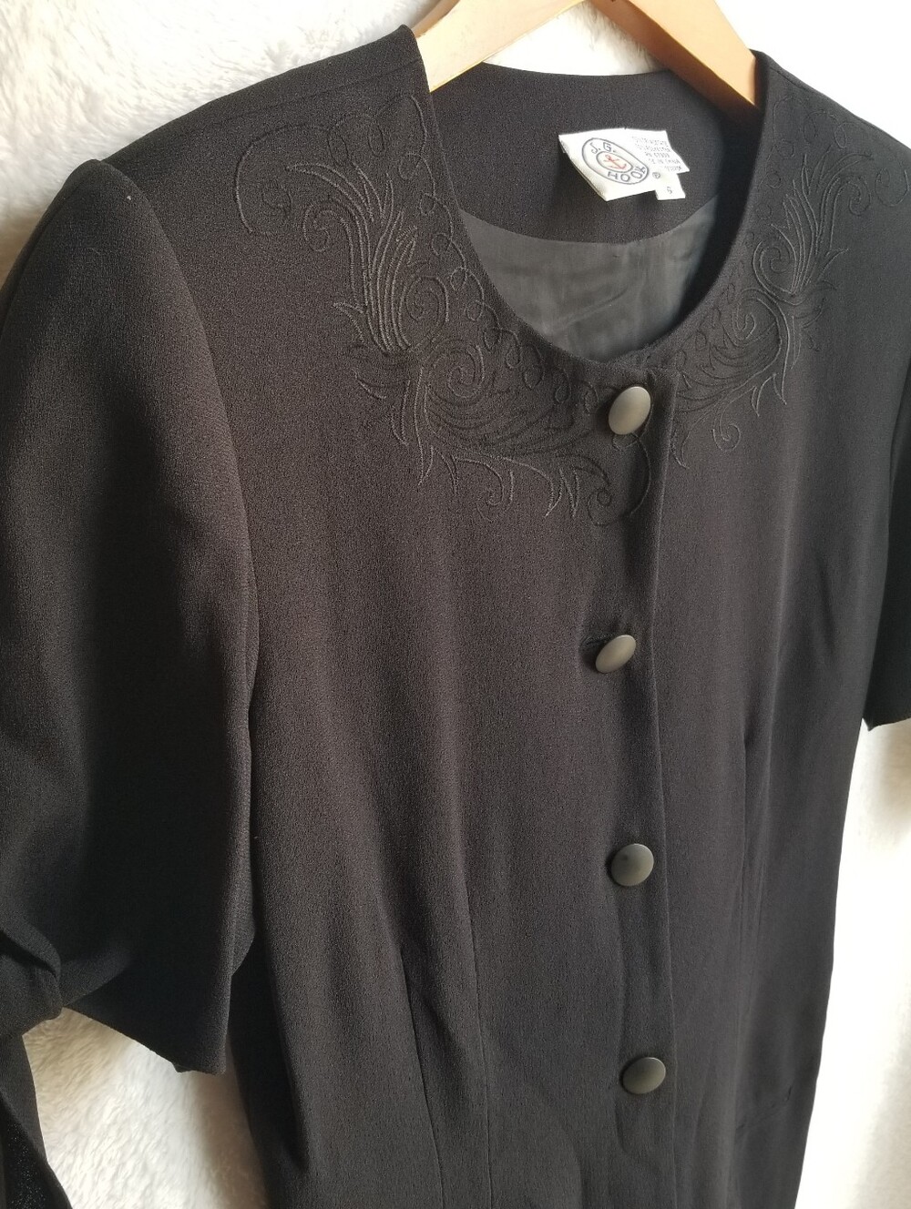 J.G. Hook Vintage Womens Dress Black Button Front Short Sleeve Shoulder Pads - Picture 13 of 16